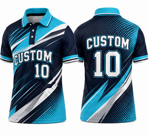 Custom Geometric Pattern Men's <b>Polo</b> <b>Shirt</b> Short Sleeve <b>Blue</b> Black White Digital Printed Sporty Quick Dry Team Uniform Apparel - Product Image 1