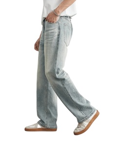 Dernière tendance 2025 hommes mode jean coupe ample droite taille moyenne étiquette personnalisée lisière de luxe haute qualité affaires Style décontracté - Product Image 6