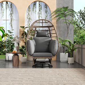 Sedia Girevole da Esterno con Cuscini, Poltrona a Uovo in Rattan per Balcone, Bordo Piscina e Giardino con Funzione Dondolo - Product Image 2