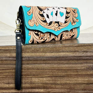 Prix d'usine, pochette à main en cuir floral pour femmes, porte-cartes de crédit, cuir de qualité supérieure, bracelet amovible, pochette pour femmes - Product Image 4