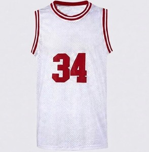 Maillot de basket-ball en maille blanche, numéro 34, imprimé rouge, col ras du cou, sans manches, unisexe, adulte, respirant, coupe régulière - Product Image 1