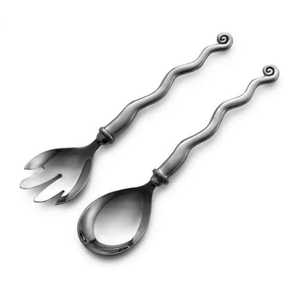 Metal Decorative Salad <b>Servers</b> with Handmade Unique Hanging Serving Spoon Antique Design End Handle Salad <b>Server</b> Spoon Set - Product Image 1