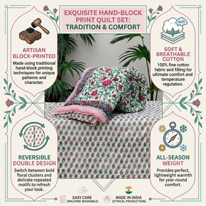 Cotton Block Printed Quilts handcrafted textile <b>bedding</b> for home decor comfort gifting <b>patchwork</b> and wholesale supply - Product Image 6