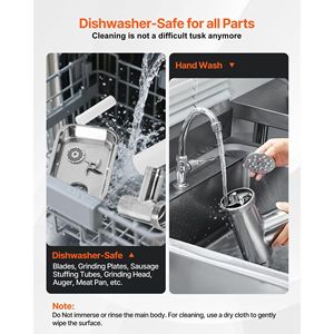 Picadora de Carne Eléctrica Comercial de Acero Inoxidable con Capacidad de 21 Lbs/Min, Cuchilla y Plato de Molienda para Hacer Salchichas - Product Image 6