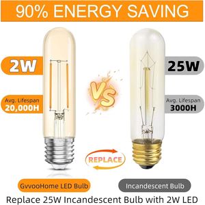 Lampadina LED Edison Dimmerabile 2200K Ambra Calda, 2W Equivalente a 25 Watt, Attacco E26, Stile Tubolare T10 per Lampadari - Product Image 5