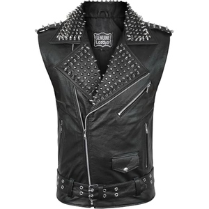 Custom Genuine <b>Leather</b> Studded Biker <b>Vest</b> <b>Mens</b> Punk Style Motorcycle <b>Leather</b> Waistcoat With Asymmetrical Zip Closure - Product Image 1