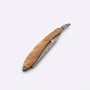 Navaja plegable de acero de Damasco hecha a mano, mango de madera de olivo, navaja de afeitar estilo vintage, fabricante directo de fábrica. - Product Image 6