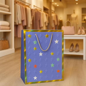 Custom Luxury Paper Gift <b>Bags</b> with Embossed Star Design Foil Stamping and Rope Handles for Boutiques Clothing Stores and Retail - Product Image 4