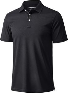 Polo de Manga Corta Negro para Hombre, Color Sólido, Tela Popelina Transpirable, Camisas de Golf de Corte Regular - Product Image 2