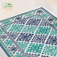 Tapis de prière d'extérieur tissé Jermatz, motif bleu-vert, antidérapant, réutilisable, logo personnalisé pour adultes, fabriqué au Bangladesh, coton et jute 2026
