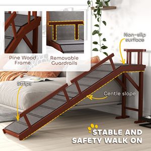 70.5\" Long Brown Wooden <b>Dog</b> <b>Ramp</b> with Removable Guardrails Non-Slip Surface Pet Beds & Accessories - Product Image 5