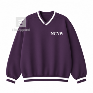Sweat-shirt universitaire respirant personnalisé NCNW avec logo brodé sur le devant, violet et blanc, manches longues, pour femme - Product Image 1