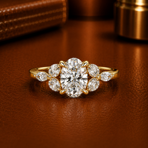Unique Floral Pear Engagement Rings 18K <b>Solid</b> Gold 1.00 Ct Oval Cut Marquise Lab Grown Diamond Rings IGI Certified Factory Price - Product Image 1