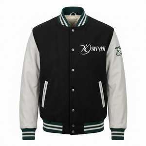 Chaqueta Varsity de Invierno Estilo Americano con Mangas de Cuero, Parches Bordados, Logotipo Frontal y Capucha, Unisex - Product Image 1