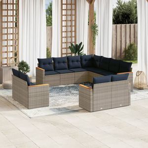 Juego de sofás de jardín de ratán sintético gris de 11 piezas con cojines para muebles de patio - Product Image 1