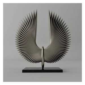 Abstract Silver Metal Filigree Sculpture Openwork Coral Mesh Disk Figurine Modern Geometric Tabletop Centerpiece <b>Block</b> Base - Product Image 6
