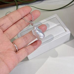 Collar de Perlas de Agua Dulce Barrocas Naturales con Cadena de Plata de Ley S925 y Cierre de Broche Universal, Cadena de Suéter Estilo Barroco - Product Image 3