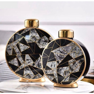 Black Marble Geometric Decorative Jar With Gold Trim Luxury Modern Home Decor Storage Jar Premium Ginger Pots for Weddings Gifts - Product Image 1