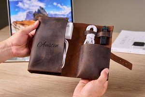 Superior Genuine Leather <b>Cable</b> Organizer Foldable Protection Multi-function Portable Cord Holder Wire Management Travel Tech - Product Image 6
