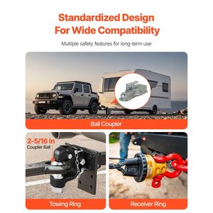 Gancio di traino combinato con gancio a perno e gancio di ricezione, capacità di traino 30000 libbre, sfera di traino da 2-5/16 pollici, compatibile con attacchi da 2.5 e 3 pollici per rimorchi - Product Image 5