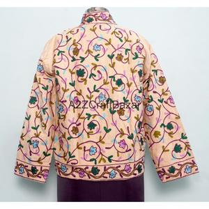 Floral Embroidery Vintage <b>Mandarin</b> <b>Collar</b> Cotrise <b>Jacket</b> Handmade Cotton Lining Eco-Friendly Breathable Quick Dry Embossed - Product Image 5