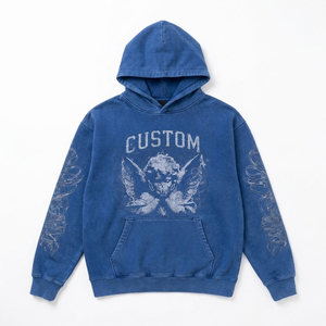 Vintage Washed Custom Graphic <b>Pullover</b> Hoodie Heavyweight Fleece Oversized Hoodies DTG Print Design Private Label OEM Supplier - Product Image 2