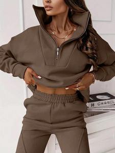 Custom Women's Brown Cargo Tracksuit Set Oversized <b>Hoodie</b> Jogger Pants Cotton Fleece Casual Streetwear OEM Manufacturer - Product Image 6