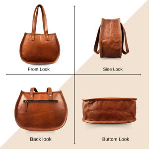 กระเป๋าถือหนังแท้ทรงครึ่งวงกลมสำหรับผู้หญิง ลายวินเทจ ปิดด้วยซิป น้ำหนักเบา ทนทาน เหมาะสำหรับใช้ในชีวิตประจำวันและธุรกิจ - Product Image 2