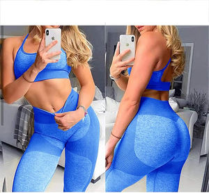 ชุดโยคะเนื้อผ้านุ่มสบายสำหรับผู้หญิง บราออกกำลังกายไร้ตะเข็บกระชับสัดส่วน กางเกงเลกกิ้งเอวสูงรัดรูปเก็บหน้าท้อง ผลิตจากไนลอนผสมสแปนเด็กซ์ - Product Image 3