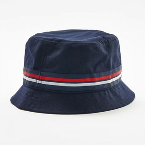 Unisex <b>Navy</b> Bucket <b>Hat</b> With Red White Stripe Mesh Fabric Casual Spring Summer Adult Wear - Product Image 3