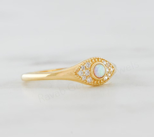 Natural Ethiopian <b>Opal</b> 3mm Round Shape 925 Silver <b>Gold</b> Plated CZ Pave Diamond Gemstone <b>Ring</b> Unisex Women's Engagement Wedding - Product Image 3