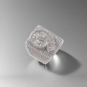 Bague carrée pour homme en argent avec diamants de laboratoire, style cluster, luxueuse, sertie de pierres, bague de déclaration, hip-hop, bague de mariage - Product Image 1