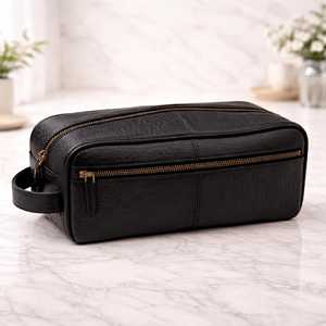 Genuine Leather Toiletry Bag <b>Mens</b> Dopp Kit Travel Wash Bag Shaving Kit <b>Pouch</b> Custom Brand Logo Wholesale B2B TYG-0271 - Product Image 1