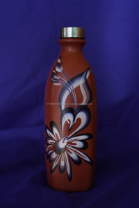 Hand <b>Crafted</b> Flower Design Painted Earthen Glazed Sipper Wholesale Terracotta Water Bottle in 15-25-35 OZ Indian Manufacturer - Product Image 6