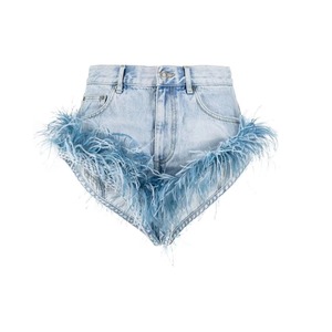 Jeans Cortos de Algodón para Mujer, Diseño Personalizado en los Bajos, Estilo Sexy Y2K, Color Azul, Cierre de Cremallera, Bolsillos Laterales, Alta Calidad, Moda Casual - Product Image 1