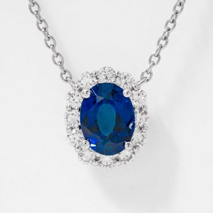 Elegante Collar con Colgante de Oro Sólido de 14K con Zafiro Ovalado y Diamantes Cultivados en Laboratorio, Certificado IGI, Joyería Fina, Regalo para Ella - Product Image 1