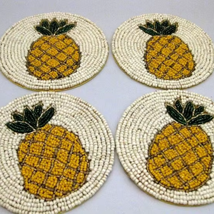 Handmade Beaded Lemon Slice Tea Coaster <b>Set</b> of Six Decorative Table Mats by Creative Art Zone - Product Image 4
