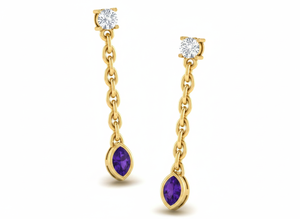 14k Gold Chain <b>Dangle</b> <b>Earrings</b> Custom Manufacturer VVS1 Lab <b>Diamond</b> and Glass Filled Sapphire Drop <b>Earring</b> Jewelry Purple clear - Product Image 3