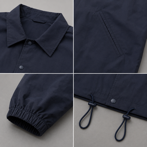 Blouson Bomber Homme Bleu Marine Tissé Col Rabattu Fermeture Éclair Coupe Ample Style Décontracté Hiver Imperméable Logo Personnalisé sur le Devant - Product Image 4