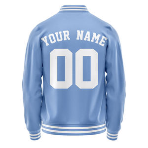 Custom Light Blue Baseball Jacket With Embroidered Team Name Number Personalized Unisex Adult Full Sleeve Button Up Sportswear - Product Image 2