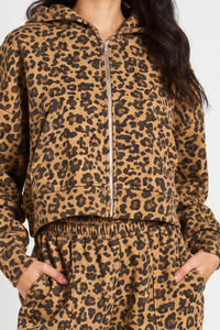 Conjunto de chándal personalizado para mujer con estampado de leopardo original, sudadera corta con cremallera y pantalones jogger anchos de corte holgado al por mayor - Product Image 5