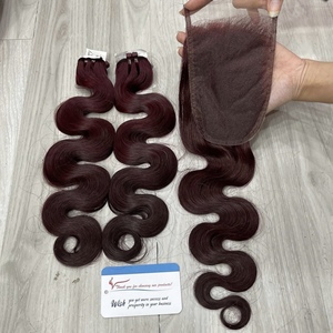 Cabello humano vietnamita premium rojo burdeos, ondulado al vapor, con trama cosida a máquina, precio de fábrica, listo para enviar. - Product Image 4