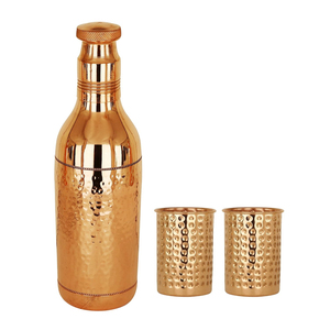 Botella de agua 100% de cobre puro de 1000 ml con juego de 2 vasos de cobre, diseño a prueba de fugas y sin uniones para beneficios ayurvédicos para la salud. - Product Image 4