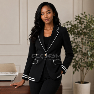 Blazer noir de style preppy avec logo personnalisé Cosh International, broderie du logo de la sororité/fraternité, bouton unique - Product Image 5