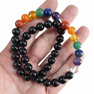 Bracelet de guérison Reiki en obsidienne noire de haute qualité avec perles des sept chakras, cadeau romantique, mode unisexe, énergie - Product Image 5