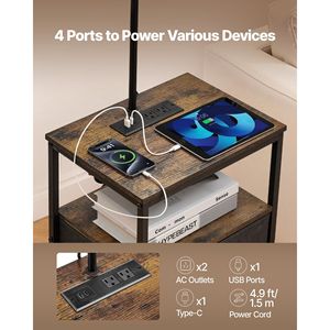 Mesa Auxiliar Moderna de 3 Niveles con Cajón, Iluminación de 3 Temperaturas de Color, Lámpara de Noche Contemporánea para Mesa de Noche/Escritorio - Product Image 6