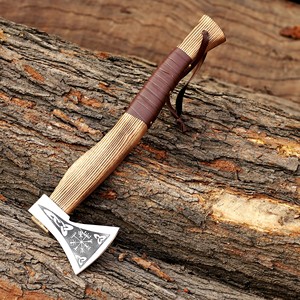 Hache Viking en acier industriel à haute teneur en carbone, manche en bois de frêne personnalisé OEM, hache à barbe, étui en cuir - Product Image 5