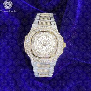 Montre de luxe pour homme Charm Jewells en acier inoxydable, cadran 40 mm, lunette sertie de diamants, mouvement mécanique analogique, résistance à l'eau 10 bars, bouton poussoir - Product Image 1