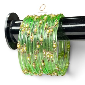 Ensemble de bracelets en verre vert goutte de pluie de style cachemire, tendance et de qualité supérieure, pour femmes, bijoux en zircon doré, vente en gros - Product Image 1