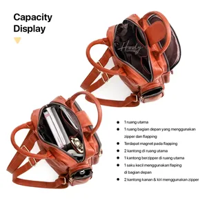 New Women's Retro Simple Soft Leather Backpack Casual Large Capacity Multi-Compartments Double Shoulder Bag - Product Image 6